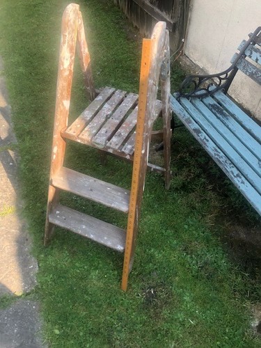 Vintage wood small step ladder - wood,