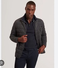 TED BAKER Jacket Mens Coat TB 3 UK M Grey Quitted Padded Detachable Trim NEW