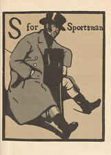 William Nicholson Woodcut Print 1898 S for Sportsman Alphabet Lithograph 1975