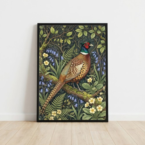 Pheasant botanical art print - botanical,