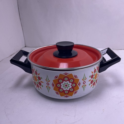 Vintage enamel red floral - qt,