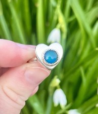 Solid Sterling Silver Heart Mood Stone Colour Change Ring Size O 3/4