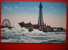 POSTCARD LANCASHIRE STORM AT BLACKPOOL VIEW OF BIG WHEEL & TOWER 1910'S