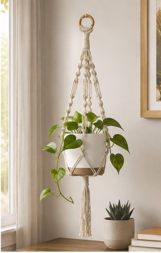 Handmade macrame plant hanger - plant,