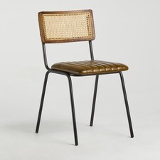 Bexley Dining Chair Desert Genuine Leather Seat with Cane Backrest Metal Frame
