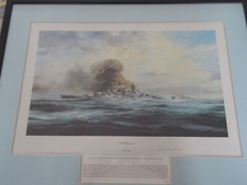 Rare Robert Taylor Print K.M.Bismarck Signed By A Surviving Officer