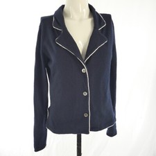 Brodie Cashmere Cardigan Blazer Jacket Fine Knit Smart Elegant Navy Blue Size M