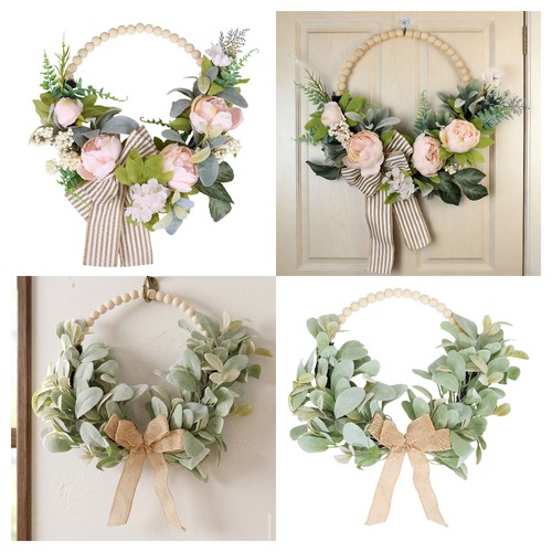 Farmhouse wood bead wreath - wood,