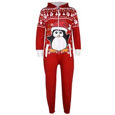 Kids Boys Girls Red Penguin Christmas Fleece A2Z Onesie One Piece Jumpsuit 5-13Y