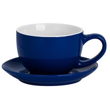 Coloured Cappuccino Cup & Saucer Set Stoneware Tea & Coffee Cup 250ml Navy