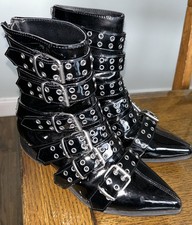 Wicked Warlock 70 Multi Strap Winklepicker Ankle Boots Mens 6 Patent NY DEMONIA