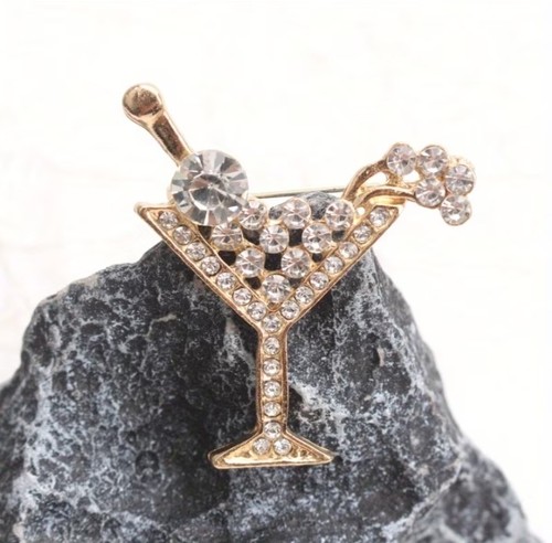 Crystal martini brooch - crystal, pin