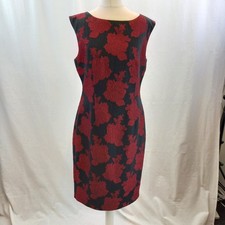 Hobbs Red & Black Dress Bow Back Midi Lined Zip Up UK 12 VGC