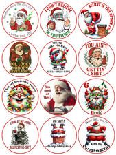 Christmas,  Adult, Funny, Santa, Non-Personalised, Edible Cupcake Toppers, Xmas