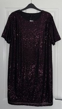 BNWT GEORGE @ ASDA BURGUNDY SEQUIN SHORT SLEEVE MINI DRESS SIZE 12 RRP £24