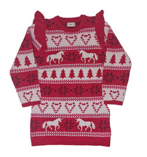 Girls Christmas Jumper Dress Red Xmas Party Warm Winter 18m-7yrs NEW