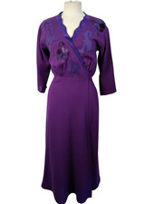 Dorothy Reglar Purple Vintage Dress Embroidered Wrap Style Size Small