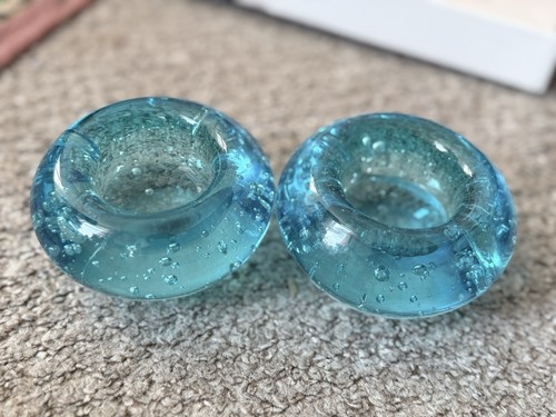 Vintage blue art glass - blue, candle
