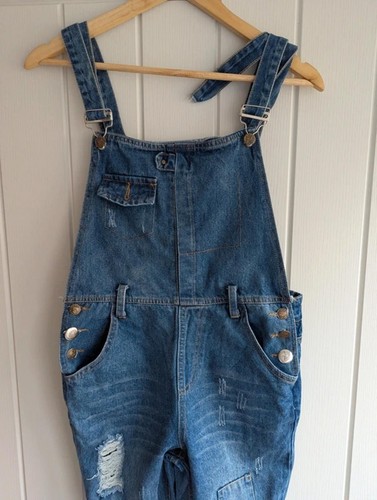 Denim distressed dungarees - denim,