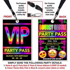 BOUNCY CASTLE LANYARD VIP PASS, Emoji, Birthday Party Invitation, Personalised