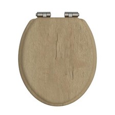 Heritage Oak Toilet Seat with Soft Close Brushed Nickel Hinges