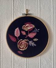 Floral Embroidery Art In Hoop- Wall Art, Nursery, Playroom, Gold Accents