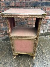 Antique Lloyd Loom Style Single Bedside Unit, Pink, Gold Gilt Touches Glass Top 