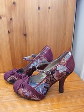 RARE  Ruby Shoo Lace Cleo Burgundy kitten heel 4" Mary Jane shoes Size UK 3 New