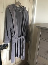 Unisex La Redoute Grey Velour Towelling Hooded Dressing Gown Size 18/20 XL