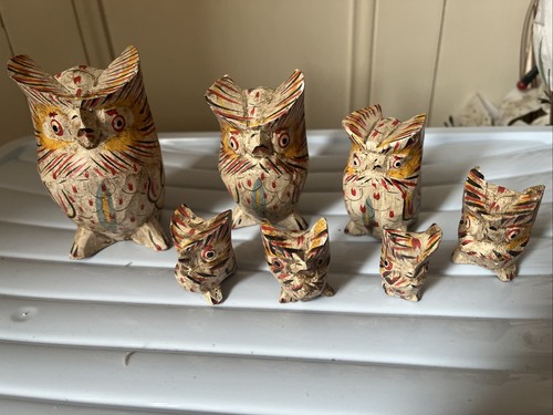 Vintage bali wood carved - vintage, owls