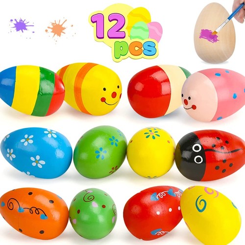 12x smooth wooden eggs - wooden,