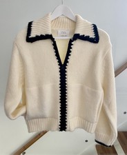 Zara Age 13-14 Chunky Knit Wool Blend Zipped Cardigan Jacket Brand New No Tags