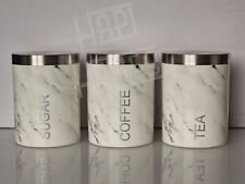 Marble Effect Tea Coffee Sugar Canisters Set Of 3 Storage Jar Kitchen Container