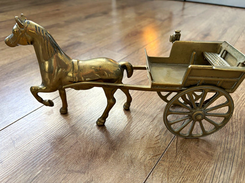 Vintage brass horse and cart - brass,