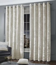 Crushed Velvet Curtains Pair of Eyelet Ring Top Fully Lined Ready Made Curtains