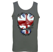 Torn Ripped Union Jack Flag Mens British Vest Team GB UK St Georges Day Top