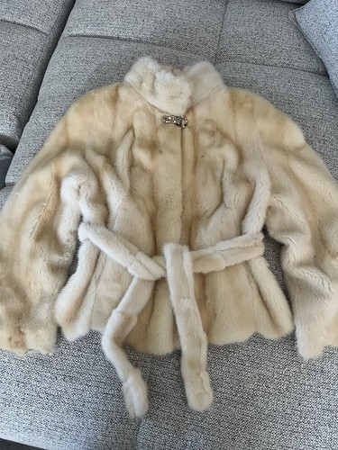 Cream mink real fur coat - cream,