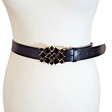 M&S Ladies Synthetic Leather, Black, Jewelled, Buckled Belt, Small, NEW