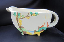 A Clarice Cliff Bon Jour shape sauce / gravy boat in SECRETS pattern.