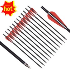  14/16 Inch Crossbow Bolts Fiberglass Shaft Hunting Arrows w/ Tips Flat Nock