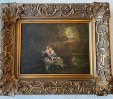 Antique Figural  Landscape Oil