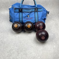 2 sets Vintage Wooden Crown Green Bowls 1 set possible Thomas Taylor + bag