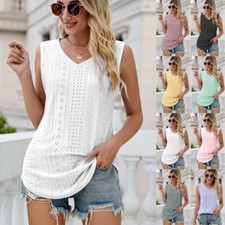 UK Womens Sleeveless V neck Vest Tank Tops Ladies Casual Loose T Shirt Plus Size