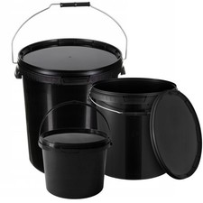 Plastic Buckets Tubs Black Containers Handles Tamper Evident Lids 3L 5L 10L 25L