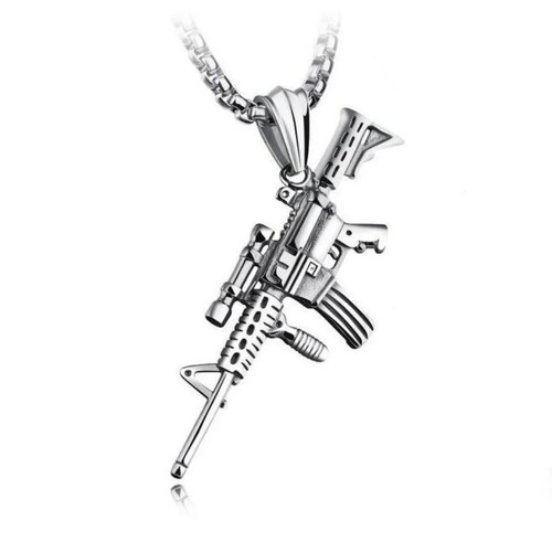Silver style gun pendant - silver,