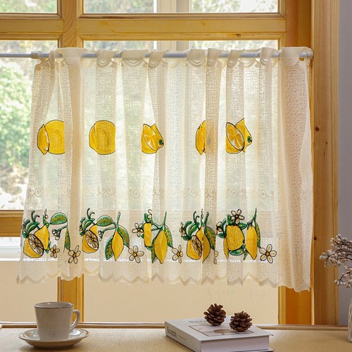 Lemon embroidery short curtain - lemon,