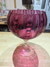 Vintage Victorian Cranberry Oversized Glass Bowl Hand Blown, Empoli Italian