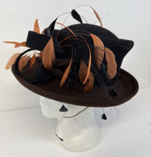 Nigel Rayment Hat Brown Orange Wedding Occasion Feather Vintage