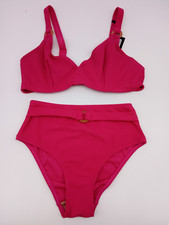 Pour Moi Cali Ribbed Textured Bikini High Waist Briefs & Top Size 10 /38DD NW F2