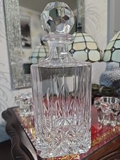 Vintage Cut Glass Whisky Decanter with Stopper, Square Crystal Style